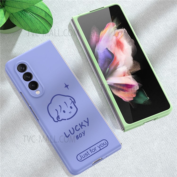 Skin-Friendly Feel PC Boy Girl Pattern HD UV Printing All-Inclusive Shockproof Cover for Samsung Galaxy Z Fold3 5G / W22 - Boy/Purple-5