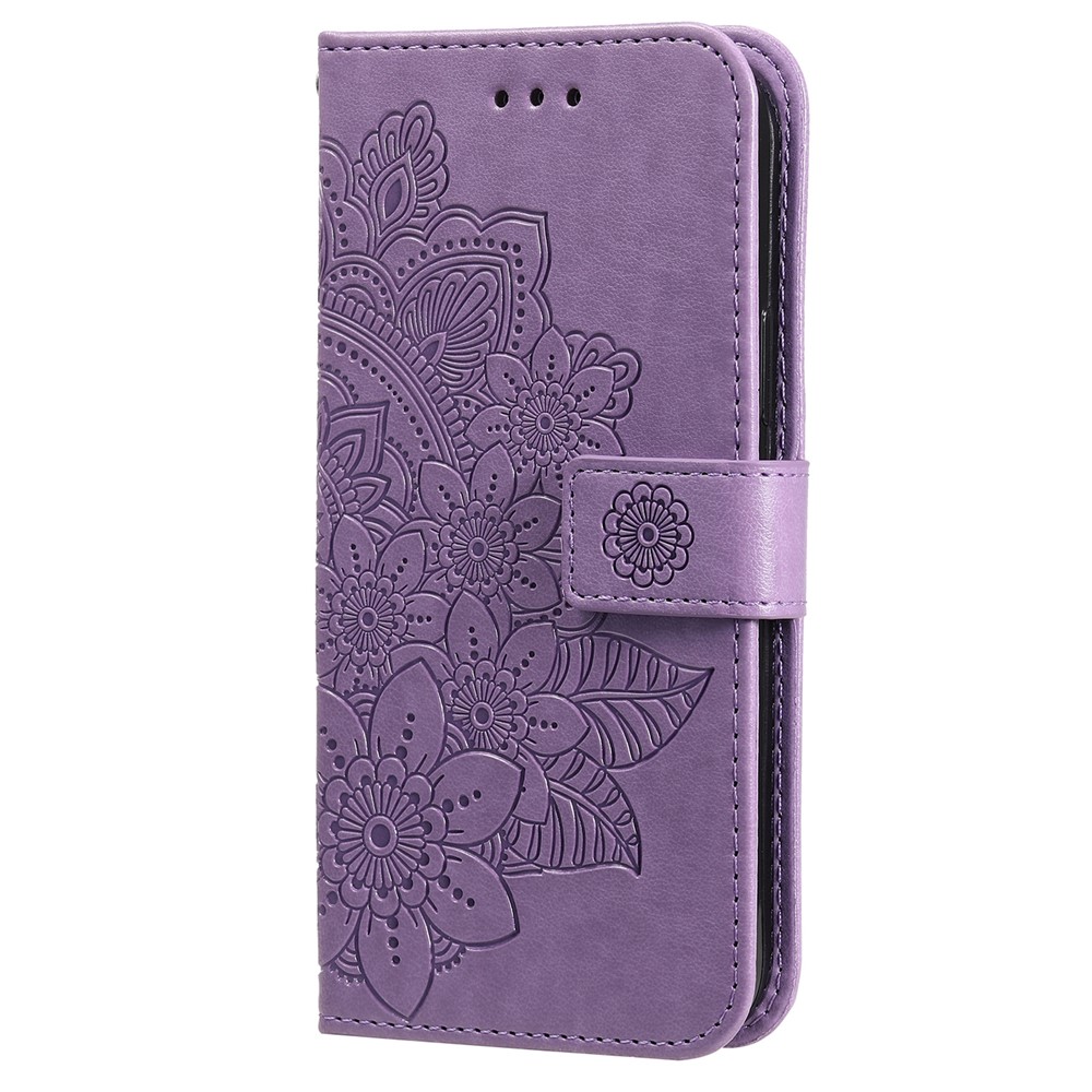 Dual-sided Clasp Well-protected Imprint Flower Pattern PU Leather Stand Wallet Cover Case with Lanyard for Samsung Galaxy S22 Pro - Purple-2