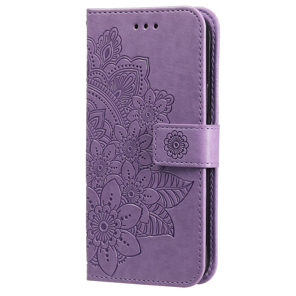Stylish Phone Case Imprint Flower Pattern PU Leather Stand Wallet Flip Protective Shell with Strap for Samsung Galaxy S22 - Purple-2