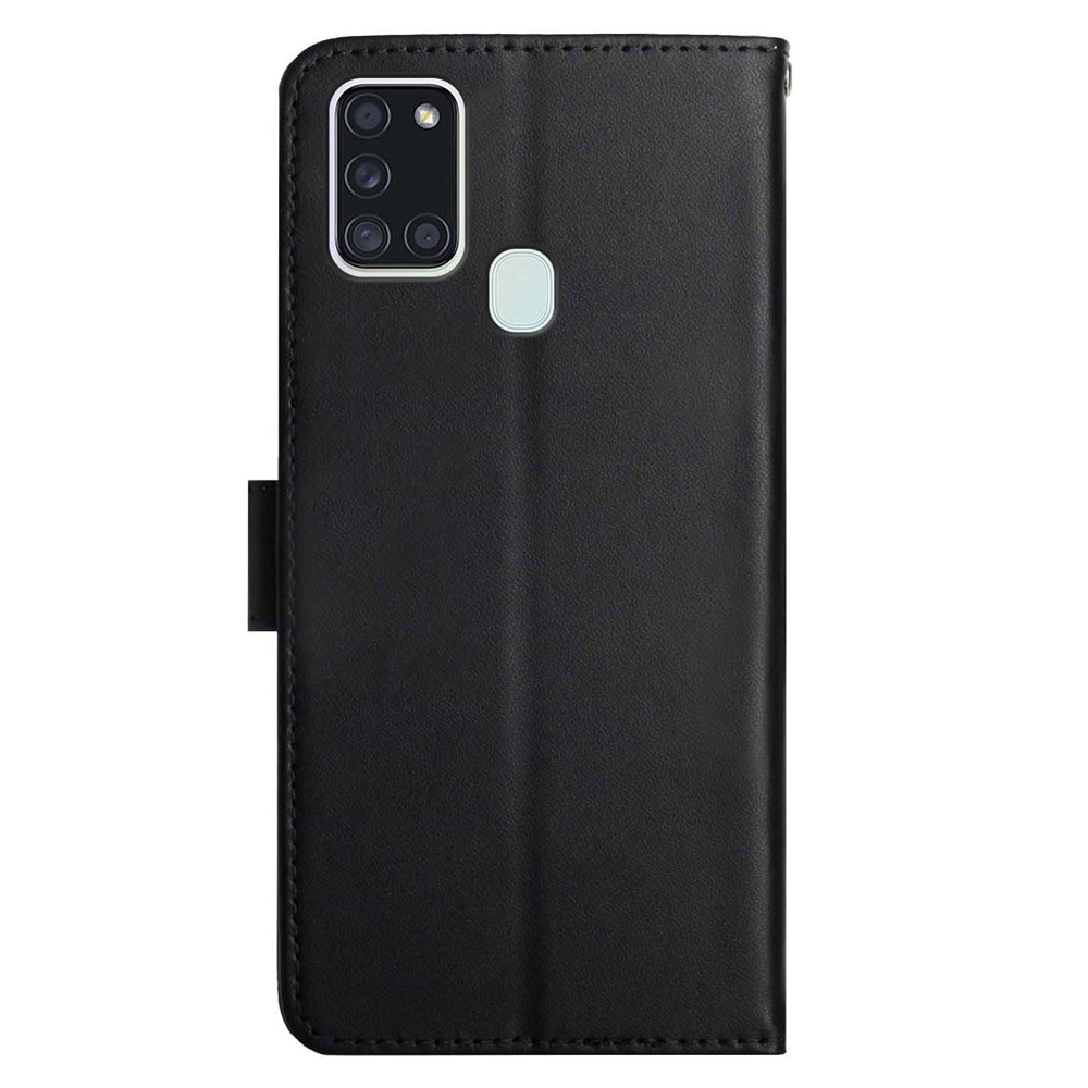 Nappa Texture Case Magnetic Clasp Collision Proof Wallet Genuine Leather Phone Case with Stand for Samsung Galaxy A21s - Black-9