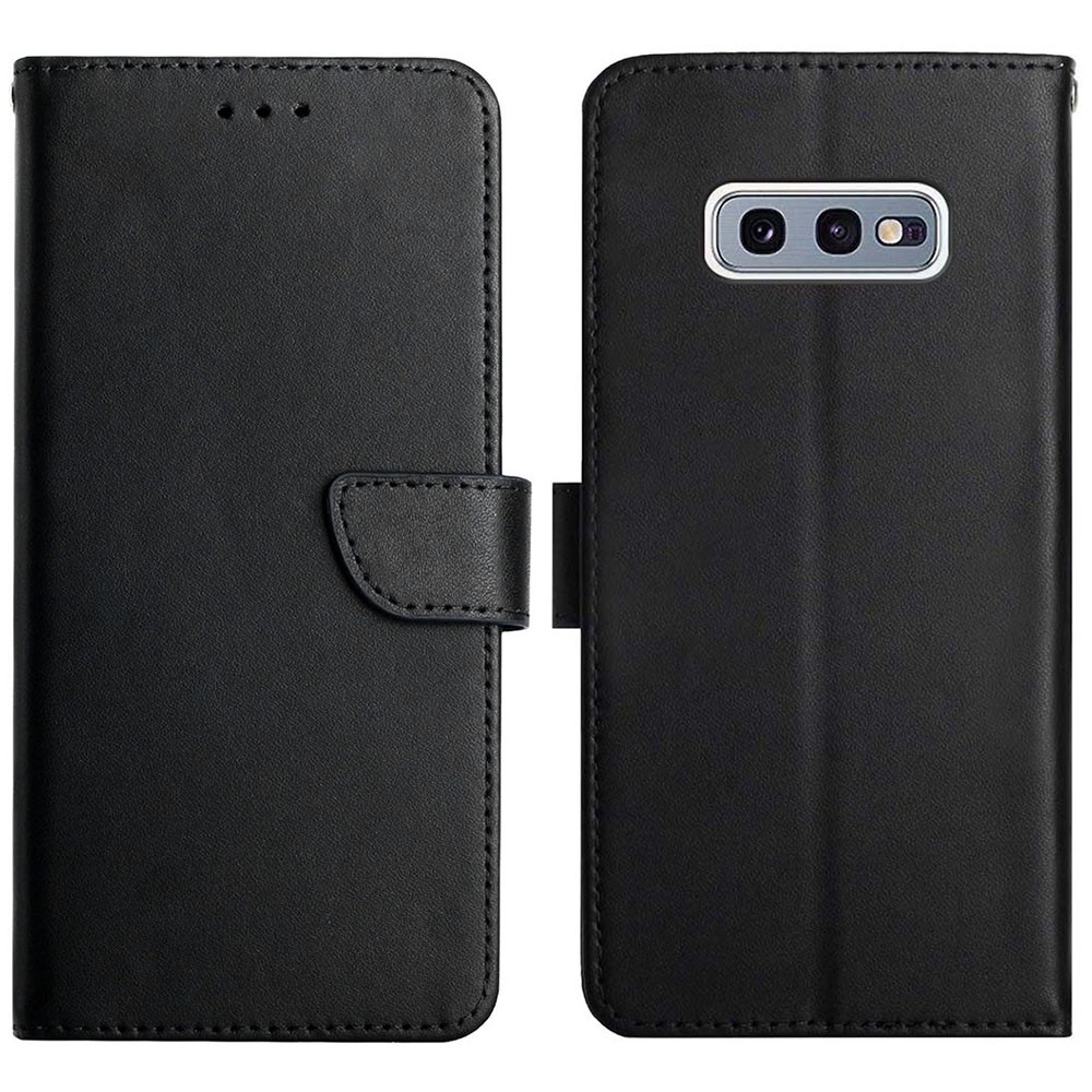 Splashproof Flip Cover Genuine Leather Nappa Texture Multifunction Wallet Stand Good Protective Phone Case for Samsung Galaxy S10e - Black