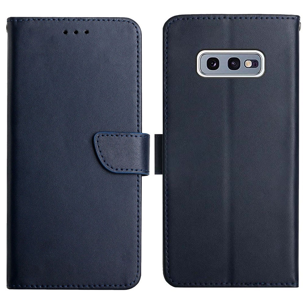 Splashproof Flip Cover Genuine Leather Nappa Texture Multifunction Wallet Stand Good Protective Phone Case for Samsung Galaxy S10e - Blue