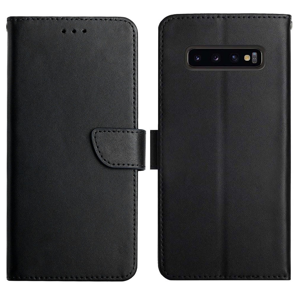 Nappa Texture Magnetic Closure Flip Cover Genuine Leather Multifunction Wallet Stand Protective Phone Case for Samsung Galaxy S10 Plus - Black-1