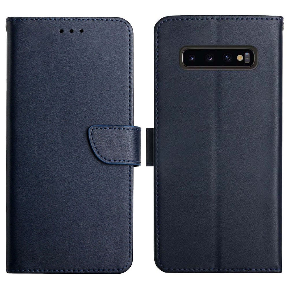 Nappa Texture Magnetic Closure Flip Cover Genuine Leather Multifunction Wallet Stand Protective Phone Case for Samsung Galaxy S10 Plus - Blue
