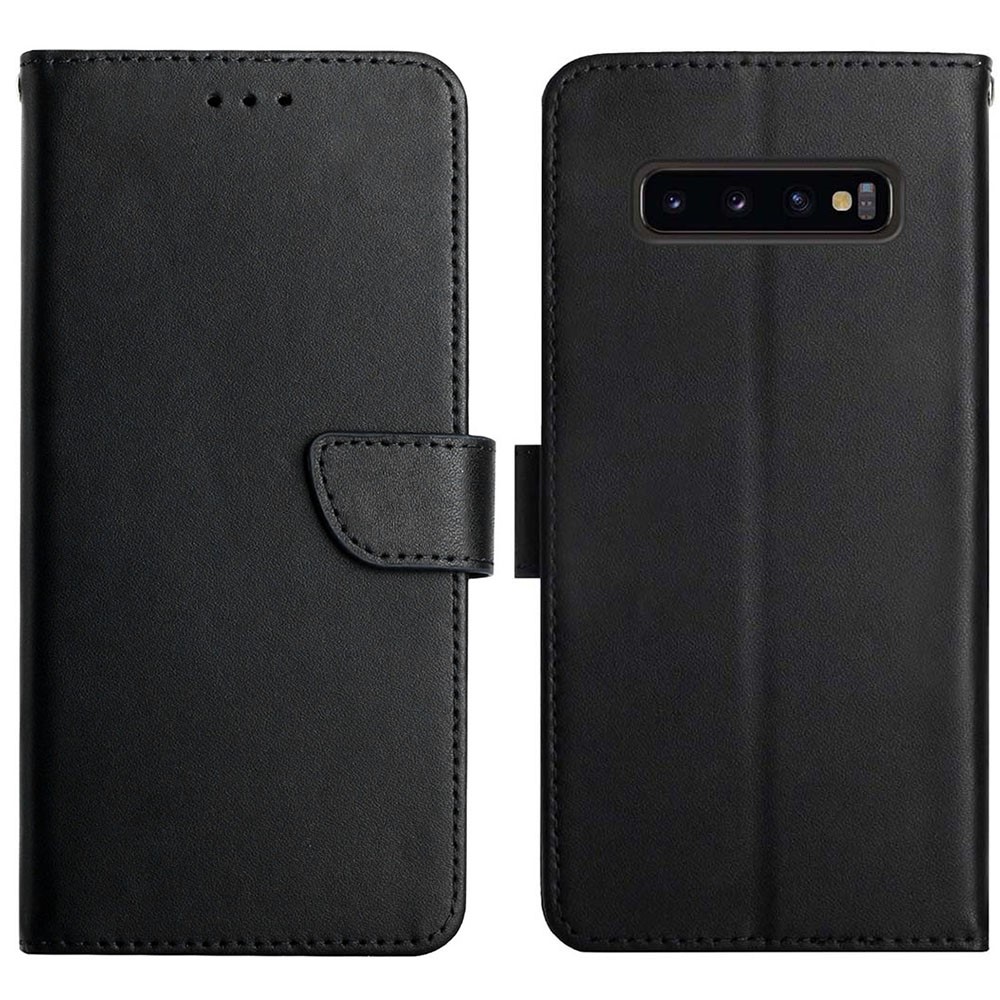 For Samsung Galaxy S10 4G Anti-fingerprint Splashproof Flip Cover Genuine Leather Nappa Texture Multifunction Phone Case Wallet with Supporting Stand - Black-1