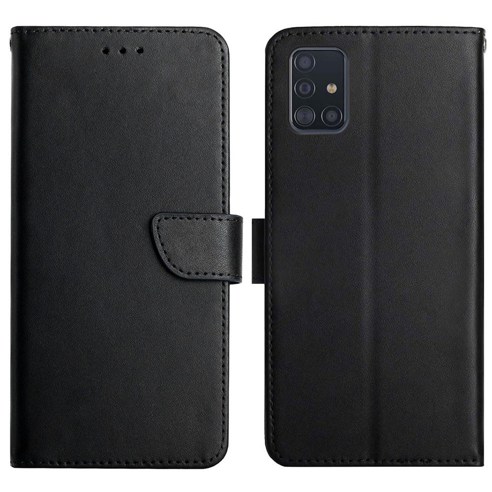 Genuine Leather+TPU Phone Flip Cover Splashproof Nappa Texture Multifunction Wallet Stand Good Protective Phone Case for Samsung Galaxy A71 4G SM-A715 - Black-1