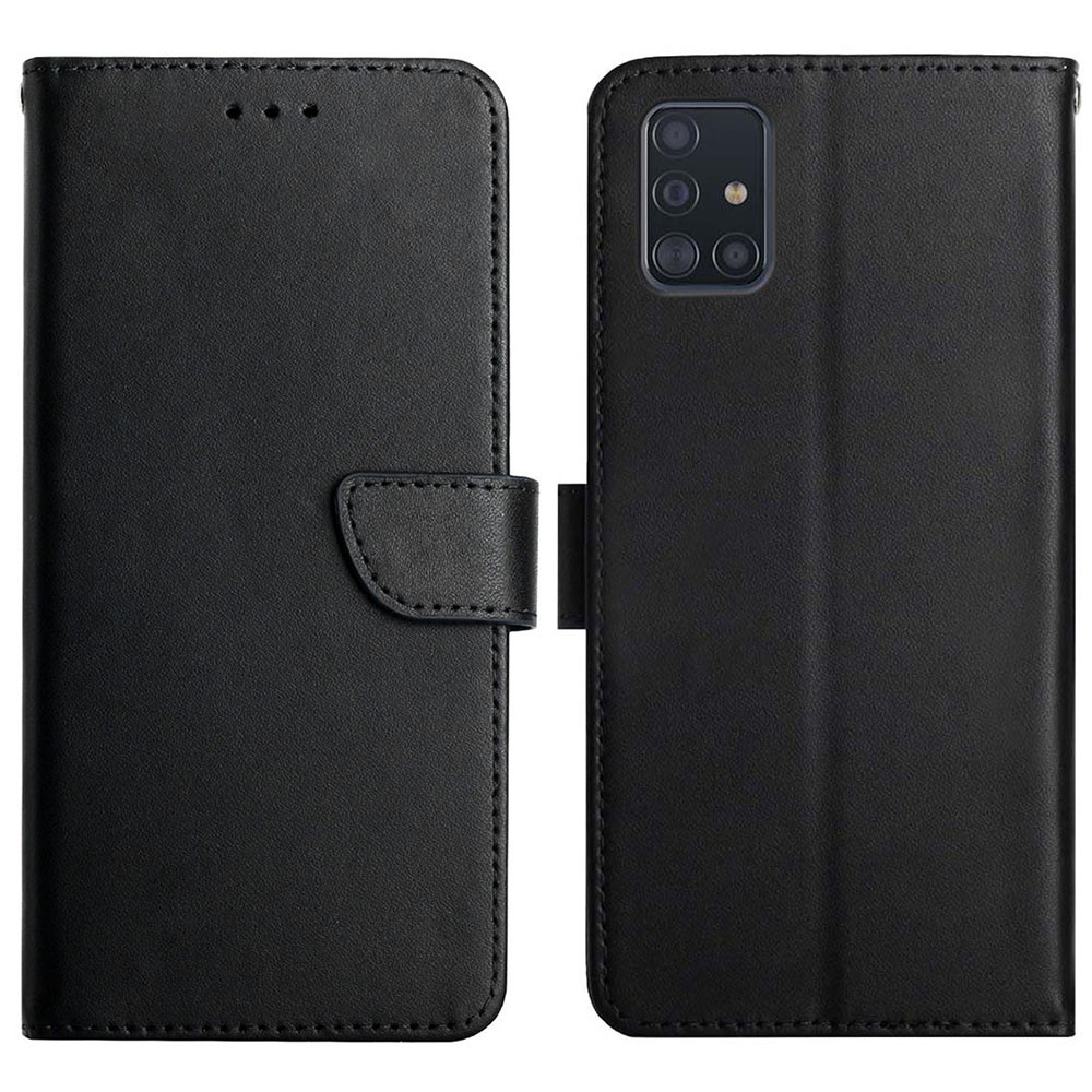 Protective Phone Case Splashproof Flip Cover Genuine Leather+Inner TPU Nappa Texture Wallet Stand for Samsung Galaxy A51 4G SM-A515 / M40S - Black-1