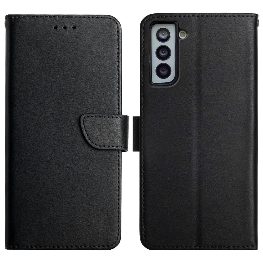 Nappa Texture Flip Cover Genuine Leather Wallet Stand Good Protective Phone Case for Samsung Galaxy S21+ 5G - Black-1