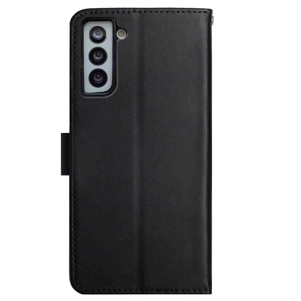 Full Protection Phone Flip Cover Genuine Leather Nappa Texture Multifunction Wallet Stand Phone Case for Samsung Galaxy S21 5G - Black-9
