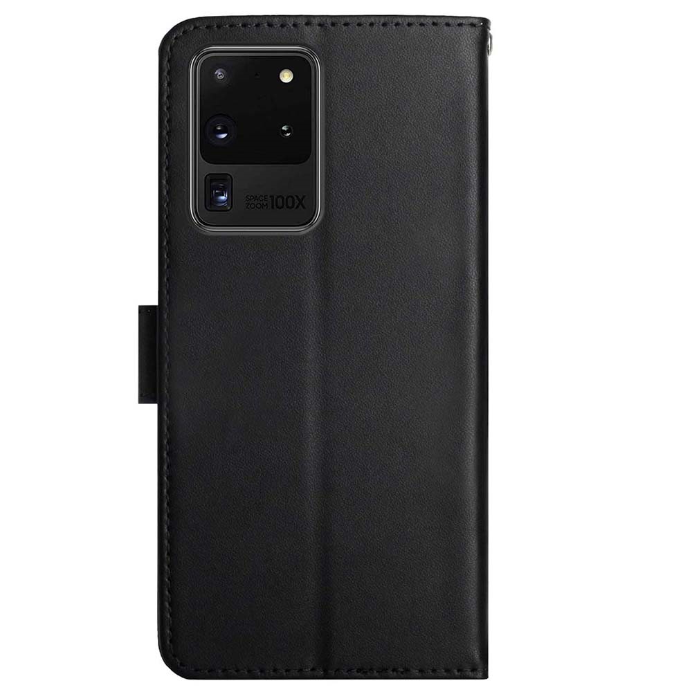 Solid Color Nappa Texture Case Wallet Genuine Leather Fingerprint-proof Scratch-proof Phone Cover with Stand for Samsung Galaxy S20 Ultra - Black-9