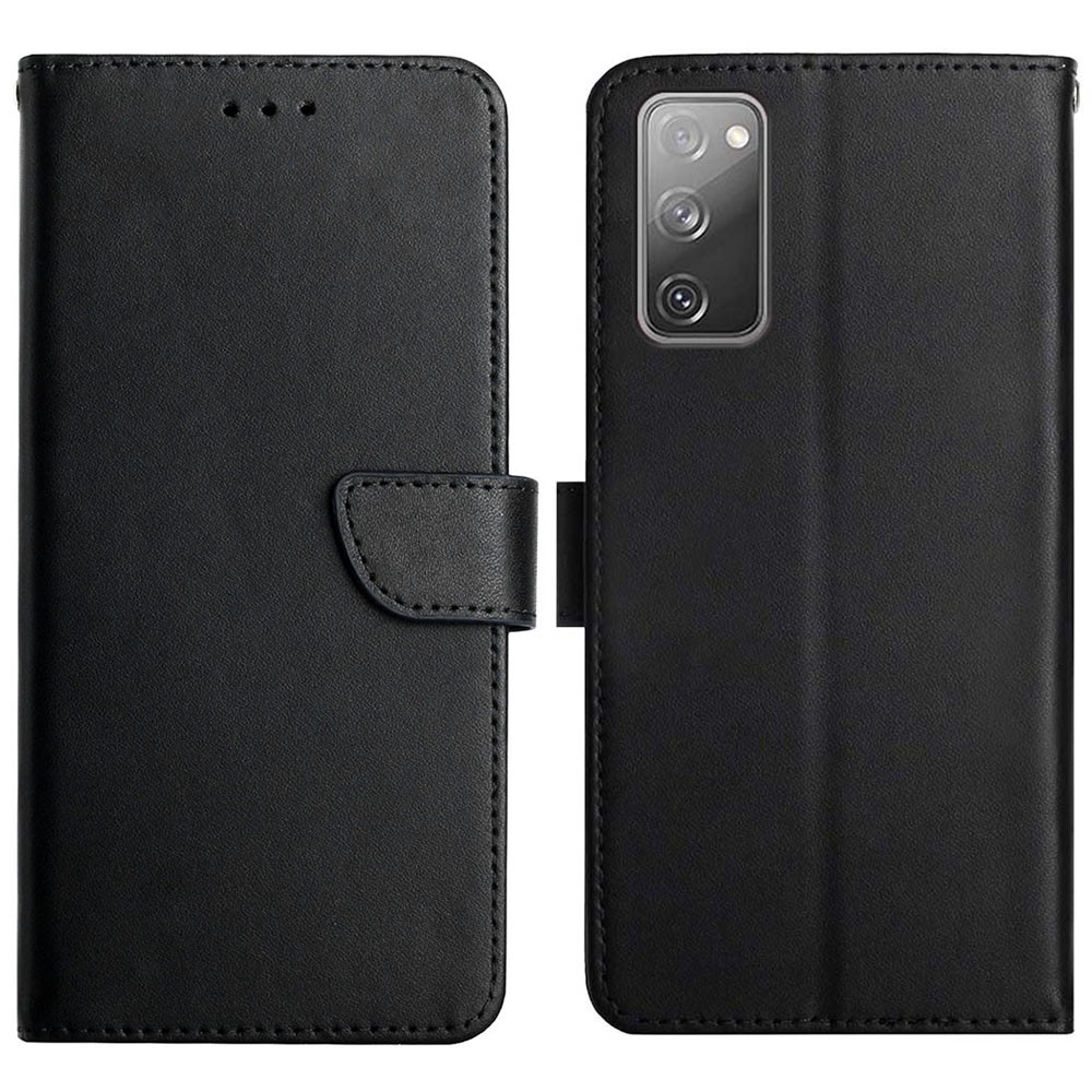 Solid Color Nappa Texture Case Magnetic Clasp Wallet Genuine Leather Phone Case with Stand for Samsung Galaxy S20 FE/S20 Fan Edition - Black-1
