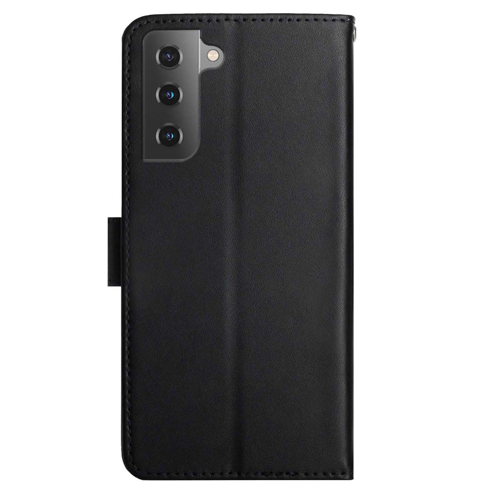Solid Color Nappa Texture Case Wallet Genuine Leather Drop-proof Phone Shell Case with Stand for Samsung Galaxy S22 Plus - Black-9