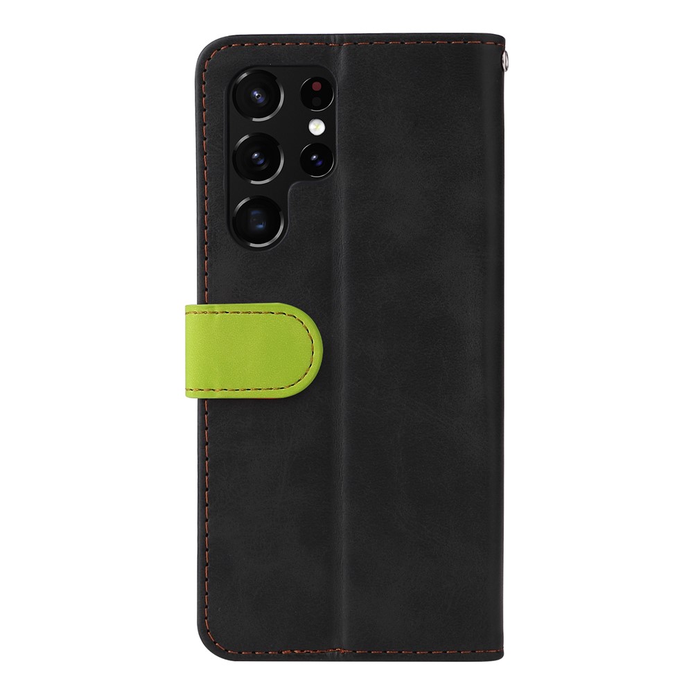 Business Style Splicing Dual-color Full Protection Wallet Design Phone Case with Stand for Samsung Galaxy S22 Ultra - Green-3