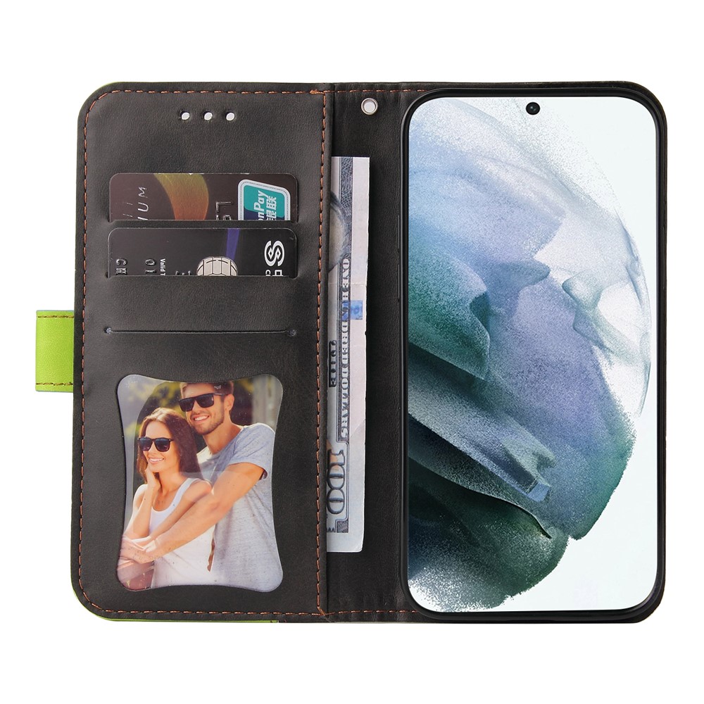 Business Style Splicing Dual-color Full Protection Wallet Design Phone Case with Stand for Samsung Galaxy S22 Ultra - Green-4