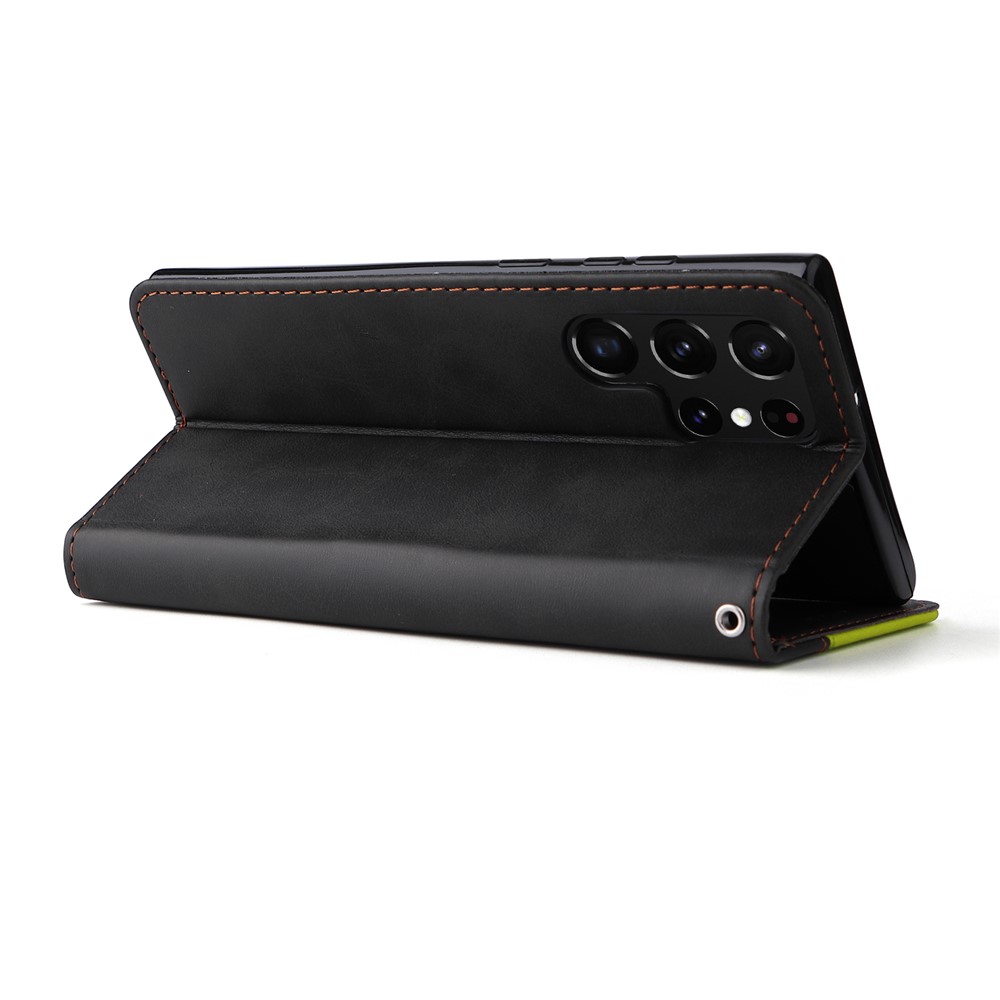 Business Style Splicing Dual-color Full Protection Wallet Design Phone Case with Stand for Samsung Galaxy S22 Ultra - Green-5