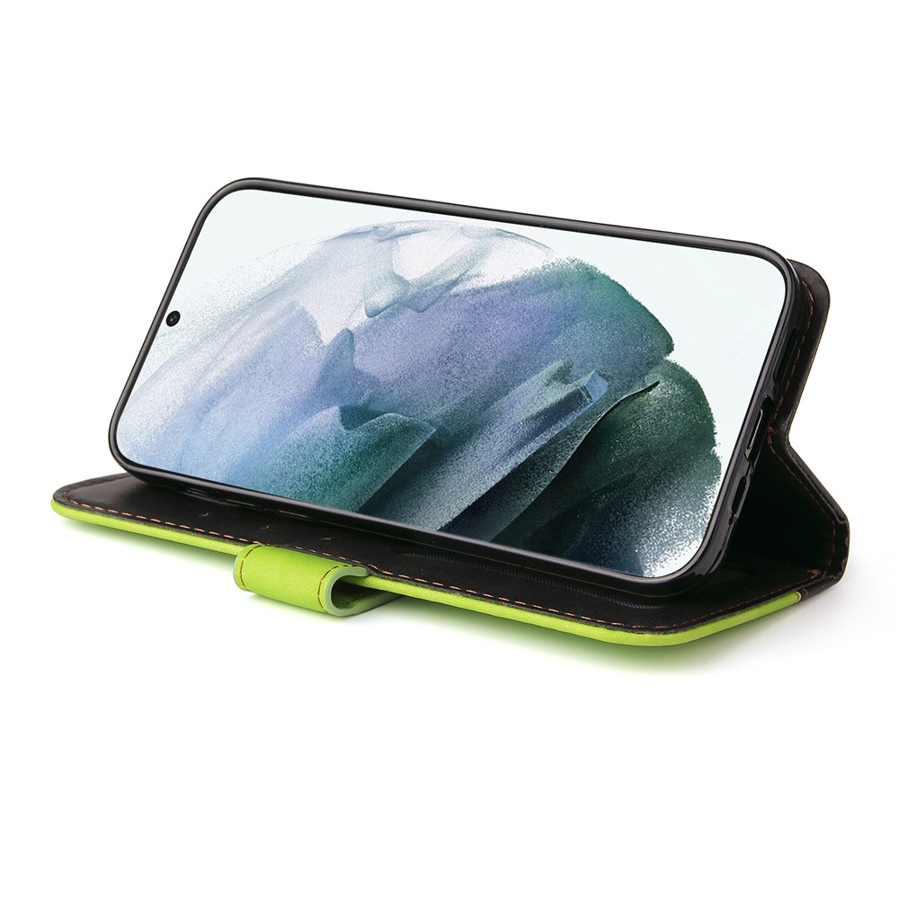 Business Style Splicing Dual-color Full Protection Wallet Design Phone Case with Stand for Samsung Galaxy S22 Ultra - Green-6