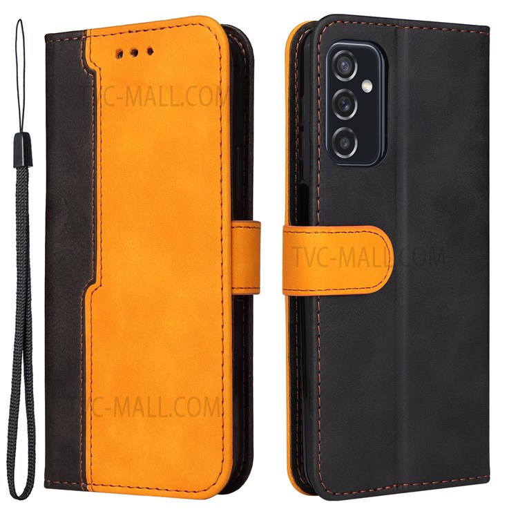 Business Style Splicing Dual-color Stand Wallet Design Well-protected Shockproof Phone Case for Samsung Galaxy M52 5G - Orange-1
