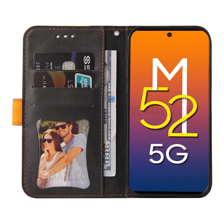 Business Style Splicing Dual-color Stand Wallet Design Well-protected Shockproof Phone Case for Samsung Galaxy M52 5G - Orange-4