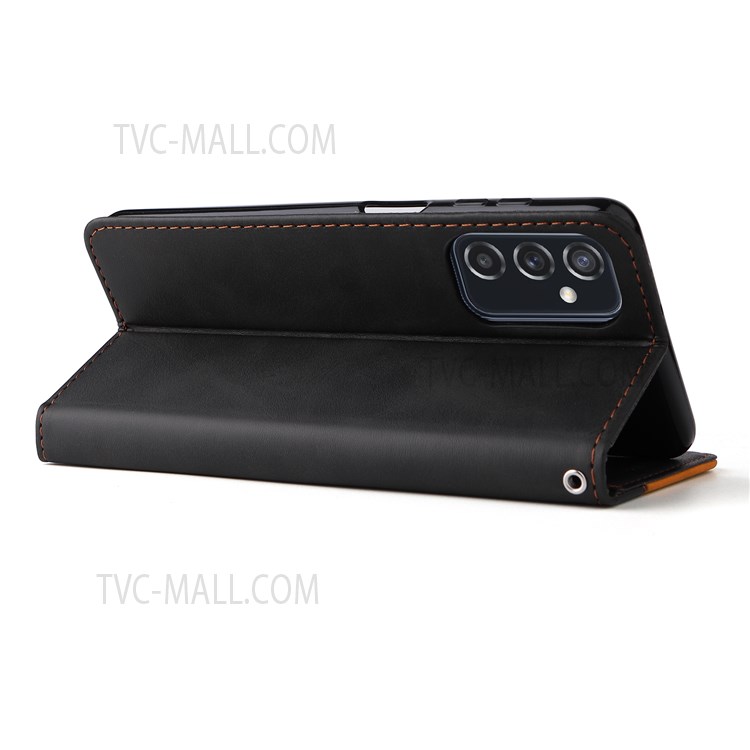 Business Style Splicing Dual-color Stand Wallet Design Well-protected Shockproof Phone Case for Samsung Galaxy M52 5G - Orange-5