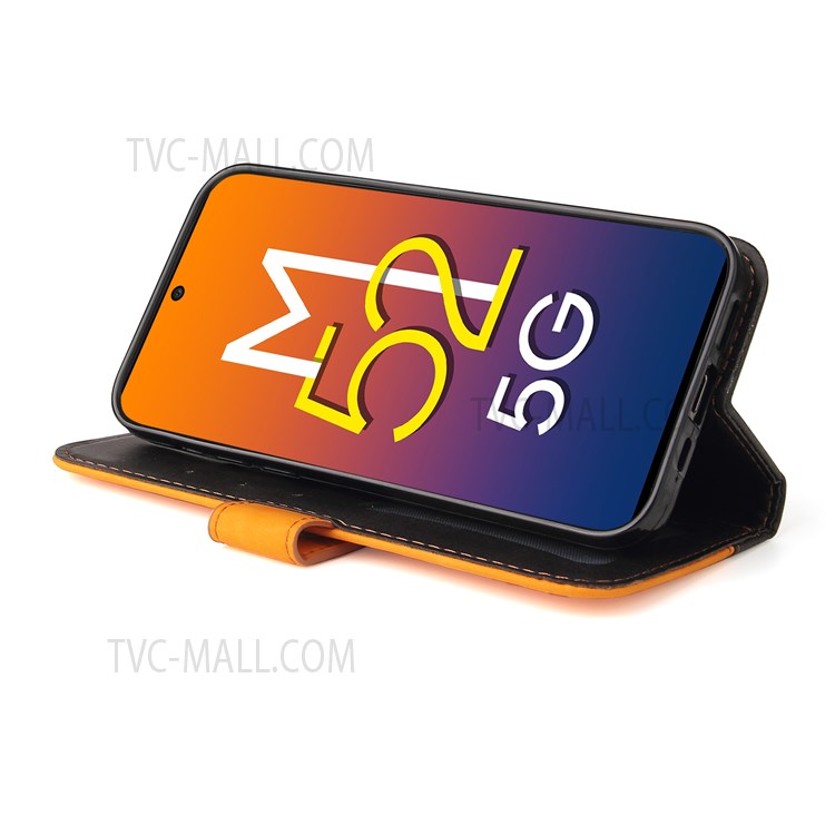 Business Style Splicing Dual-color Stand Wallet Design Well-protected Shockproof Phone Case for Samsung Galaxy M52 5G - Orange-6