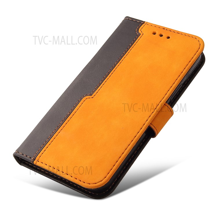Business Style Splicing Dual-color Stand Wallet Design Well-protected Shockproof Phone Case for Samsung Galaxy M52 5G - Orange-7