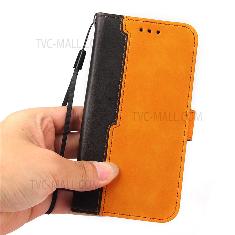 Business Style Splicing Dual-color Stand Wallet Design Well-protected Shockproof Phone Case for Samsung Galaxy M52 5G - Orange-8