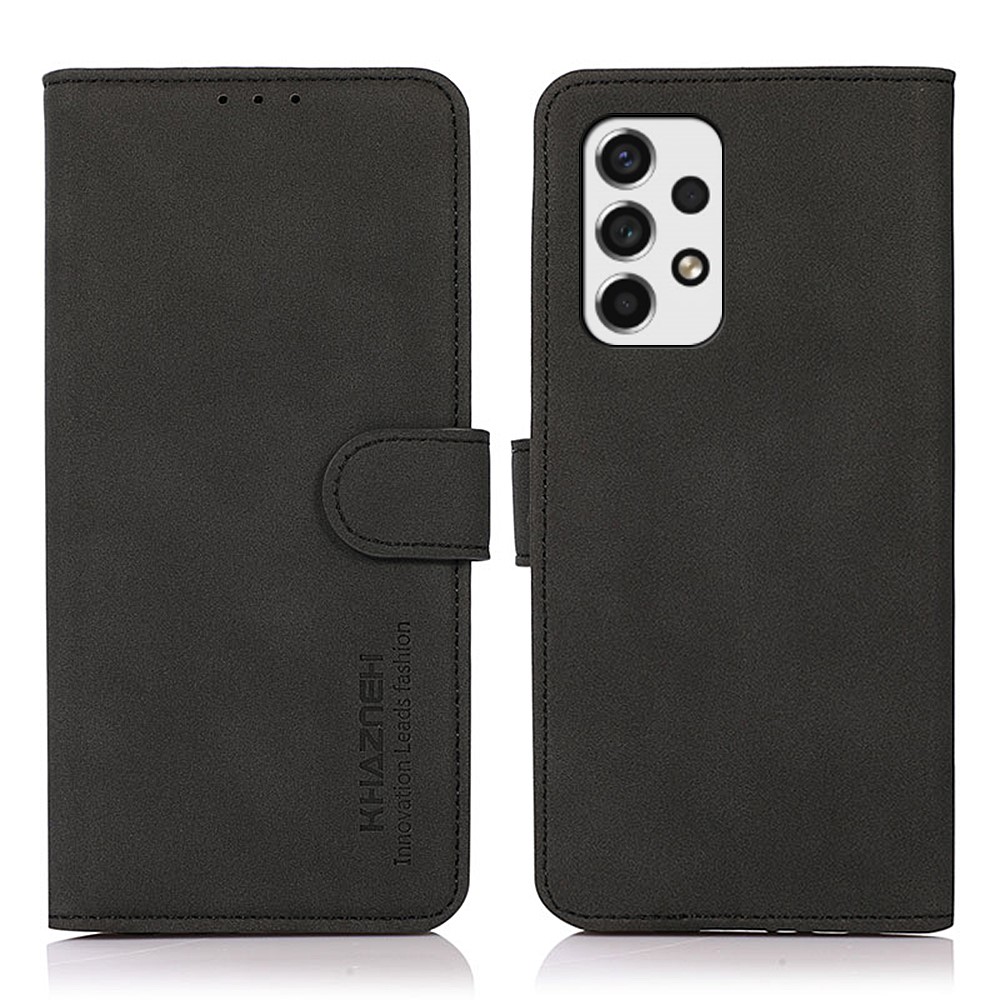 KHAZNEH Dual-sided Magnetic Clasp Textured PU Leather Phone Case Shell with Stand Wallet for Samsung Galaxy A53 5G - Black-1