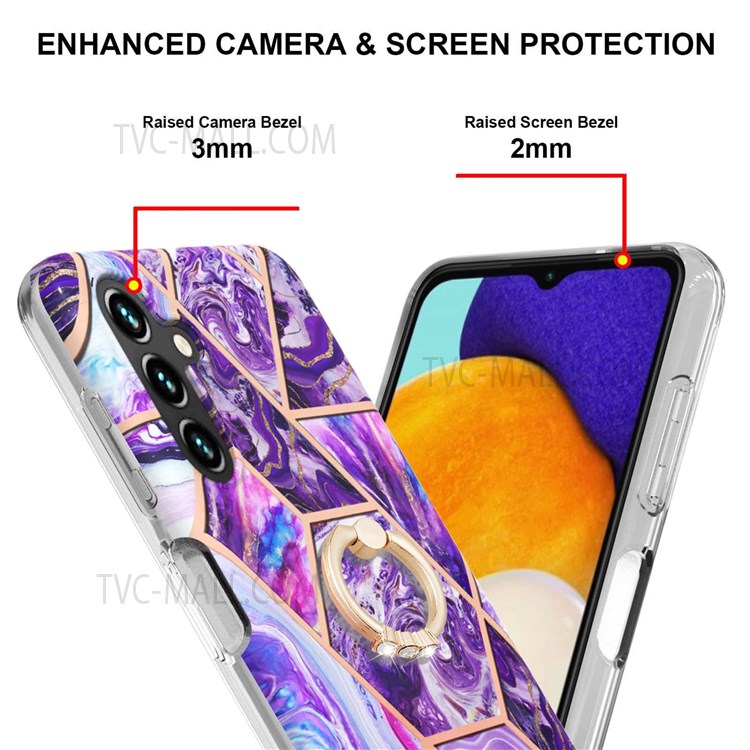 For Samsung Galaxy A13 5G Electroplate Edge 2.0mm IMD Drop-proof Soft TPU Marble Style Protective Phone Cover with Ring Kickstand - Dark Purple-3