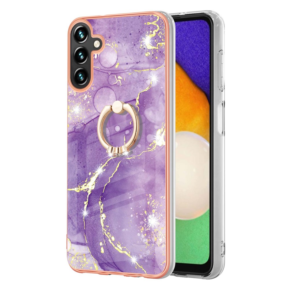 Kickstand Design Anti-scratch Drop-proof Electroplating Flexible TPU Cover IML IMD Marble Pattern Phone Shell for Samsung Galaxy A13 5G - Purple 002-2