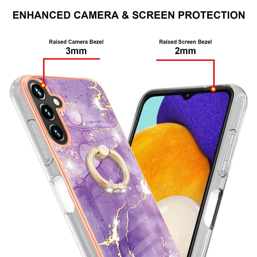 Kickstand Design Anti-scratch Drop-proof Electroplating Flexible TPU Cover IML IMD Marble Pattern Phone Shell for Samsung Galaxy A13 5G - Purple 002-3