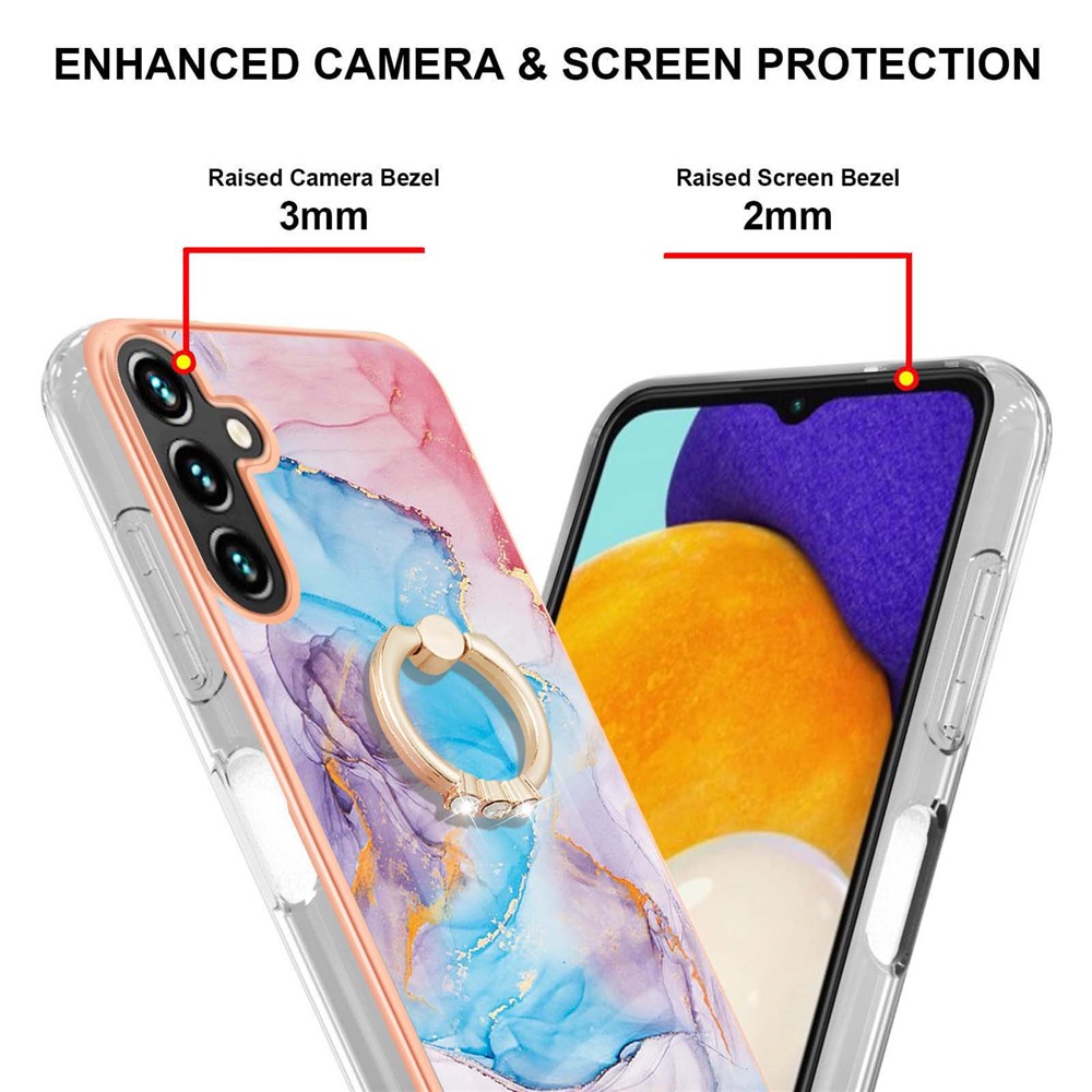 IMD Design Marble Pattern Phone Case Scratch-resistant Swivel Ring Kickstand Durable Soft TPU Phone Shell for Samsung Galaxy A13 5G - Milky Way Marble Blue-3