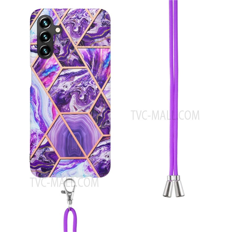 2.0mm Splicing Pattern Design Thick Marble Ultra Slim Double-sided IMD Electroplating Anti-shock TPU Cover with Strap for Samsung Galaxy A13 5G - Purple-2