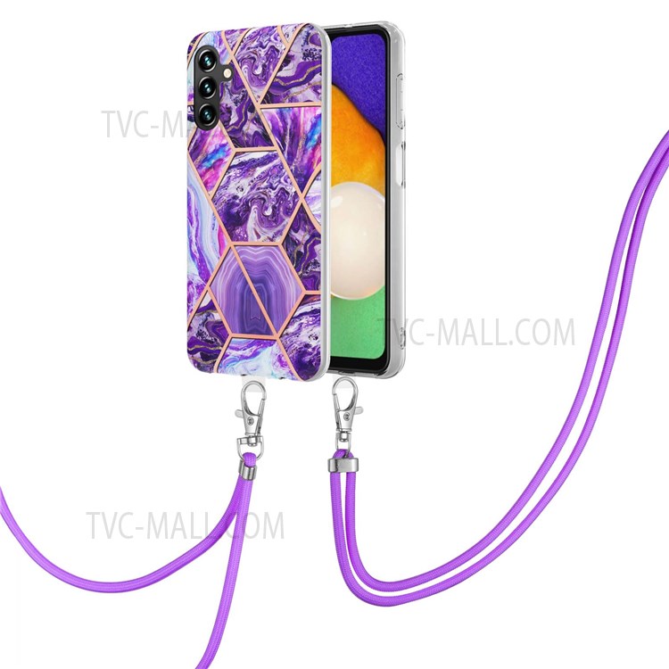 2.0mm Splicing Pattern Design Thick Marble Ultra Slim Double-sided IMD Electroplating Anti-shock TPU Cover with Strap for Samsung Galaxy A13 5G - Purple-3
