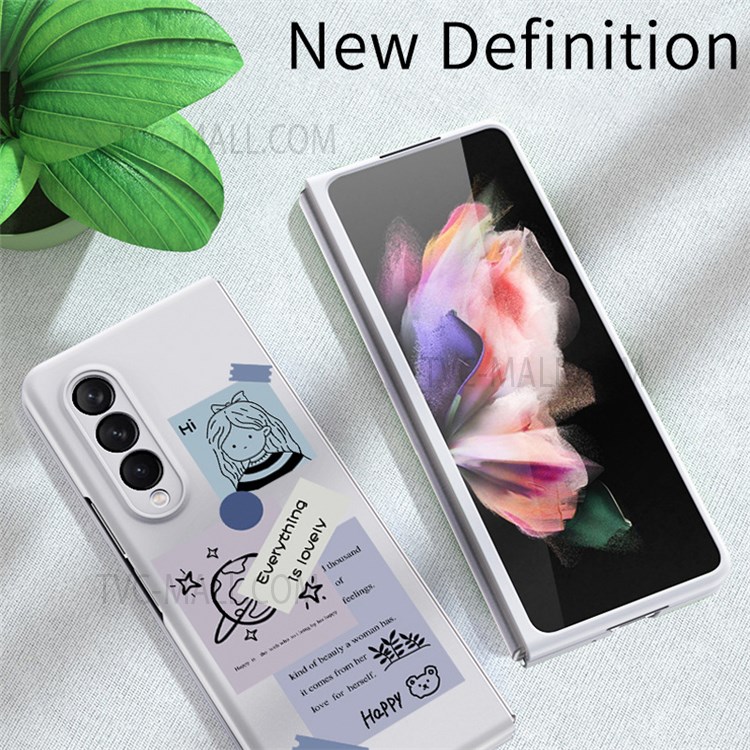 Anti-Scratch PC Pattern Printing Shockproof Full-Body Protection Phone Case for Samsung Galaxy Z Fold3 5G / W22 - Friendly 01-2