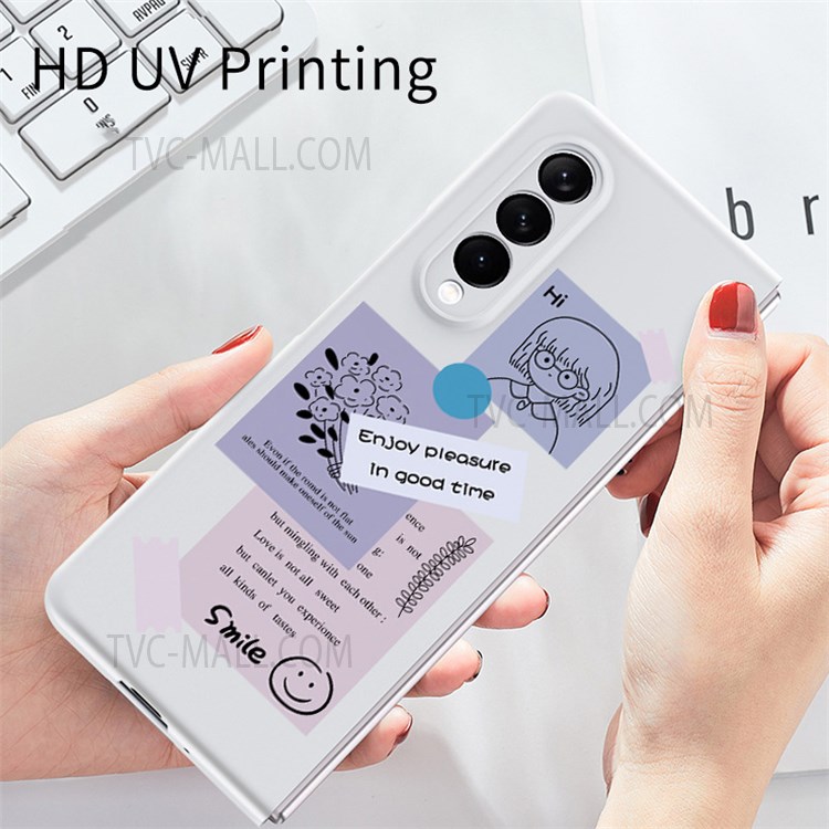 Anti-Scratch PC Pattern Printing Shockproof Full-Body Protection Phone Case for Samsung Galaxy Z Fold3 5G / W22 - Friendly 01-3