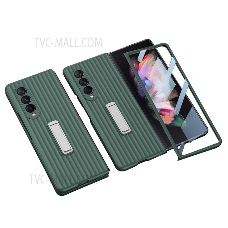 Tempered Glass + PC Phone Case Ultra Slim Stylish Non-slip Stand Protective Cover for Samsung Galaxy Z Fold3 5G/W22 5G - Green-1