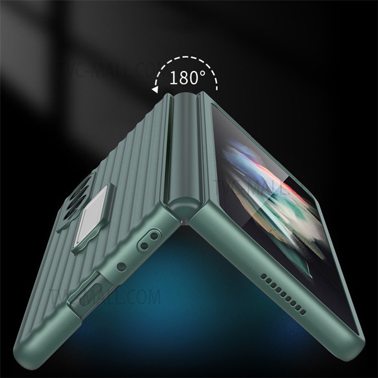 Tempered Glass + PC Phone Case Ultra Slim Stylish Non-slip Stand Protective Cover for Samsung Galaxy Z Fold3 5G/W22 5G - Green-3
