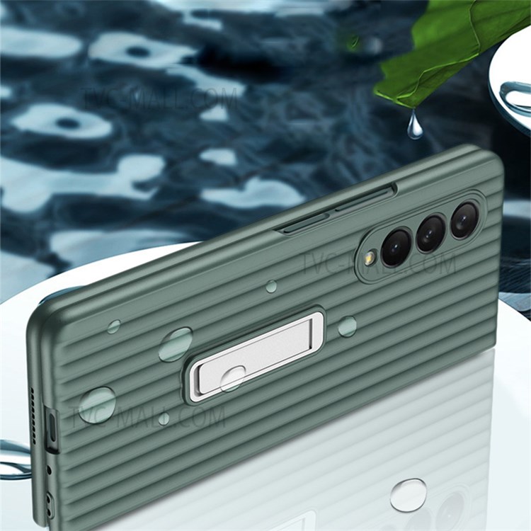 Tempered Glass + PC Phone Case Ultra Slim Stylish Non-slip Stand Protective Cover for Samsung Galaxy Z Fold3 5G/W22 5G - Green-4