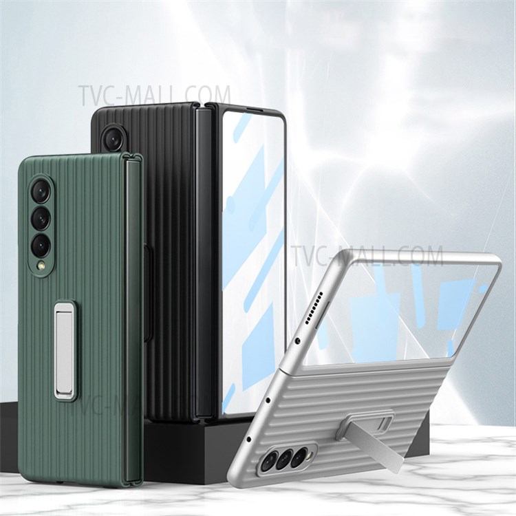 Tempered Glass + PC Phone Case Ultra Slim Stylish Non-slip Stand Protective Cover for Samsung Galaxy Z Fold3 5G/W22 5G - Green-5