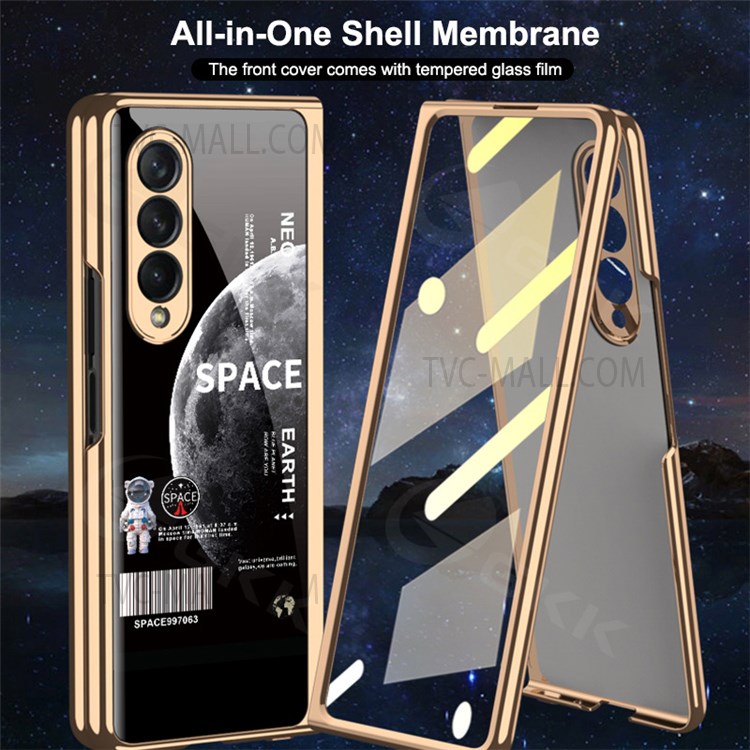 Space Pattern Printing Anti-Scratch PC All-in-One Case with 9H Tempered Glass Screen Protector for Samsung Galaxy Z Fold3 5G / W22 - Blue-2