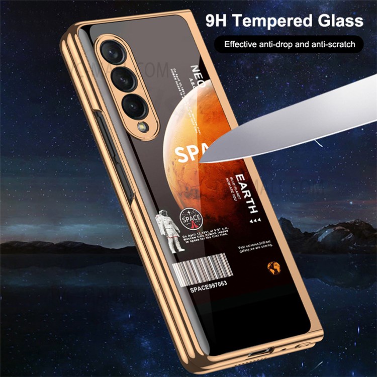 Space Pattern Printing Anti-Scratch PC All-in-One Case with 9H Tempered Glass Screen Protector for Samsung Galaxy Z Fold3 5G / W22 - Blue-3