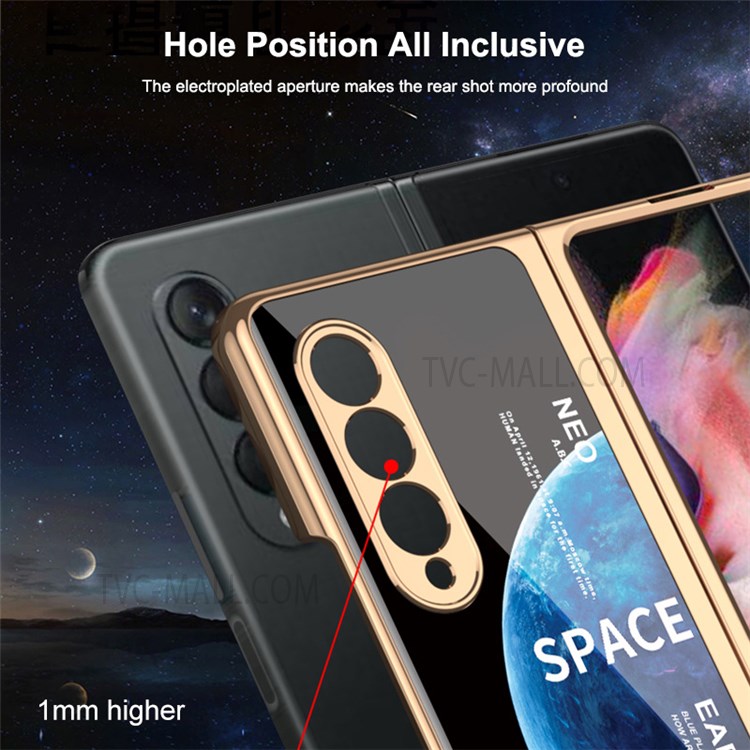 Space Pattern Printing Anti-Scratch PC All-in-One Case with 9H Tempered Glass Screen Protector for Samsung Galaxy Z Fold3 5G / W22 - Blue-4