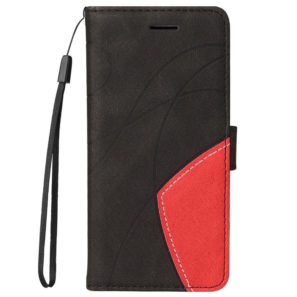 Anti-scratch Dual-color Splicing Style Flip Shell PU Leather Wrist Strap Phone Case with Wallet and Stand for Samsung Galaxy S22 - Black-2