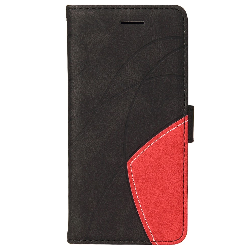 Anti-scratch Dual-color Splicing Style Flip Shell PU Leather Wrist Strap Phone Case with Wallet and Stand for Samsung Galaxy S22 - Black-3