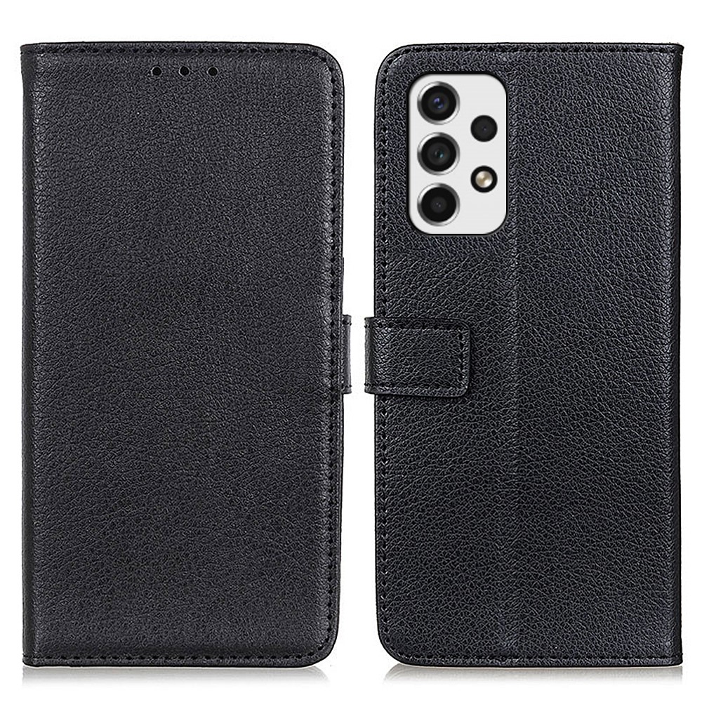 Litchi Texture Soft PU Leather Flip Case Stand Magnetic Wallet Phone Cover for Samsung Galaxy A53 - Black-1