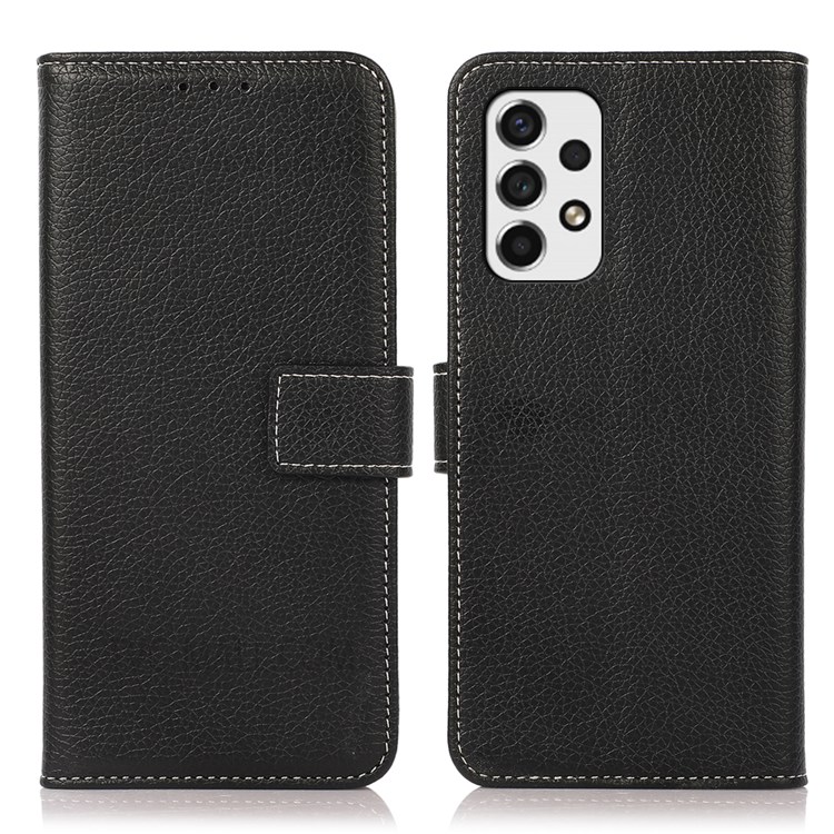 Litchi Texture Leather Phone Cover Drop-proof Non-slip Grip Stand Case Shell with Wallet for Samsung Galaxy A53 5G - Black-1