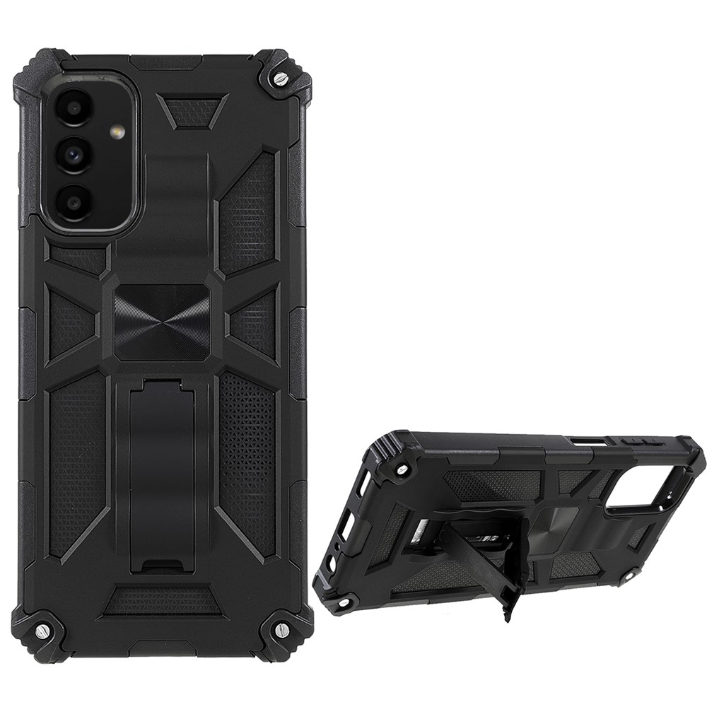Military Grade Built-in Kickstand Drop-proof Well-protected Hybrid Hard PC Soft TPU Phone Case Shell for Samsung Galaxy A13 5G - Black-1