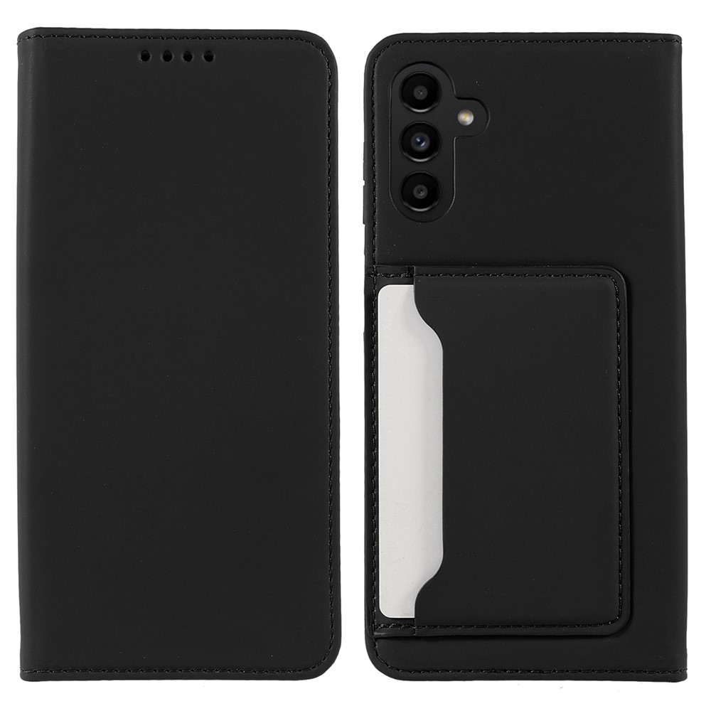 Auto-absorbed Magnetic Closing Skin-touch Anti-fingerprint PU Leather Wallet Cover Case with Kickstand for Samsung Galaxy A13 5G - Black-1