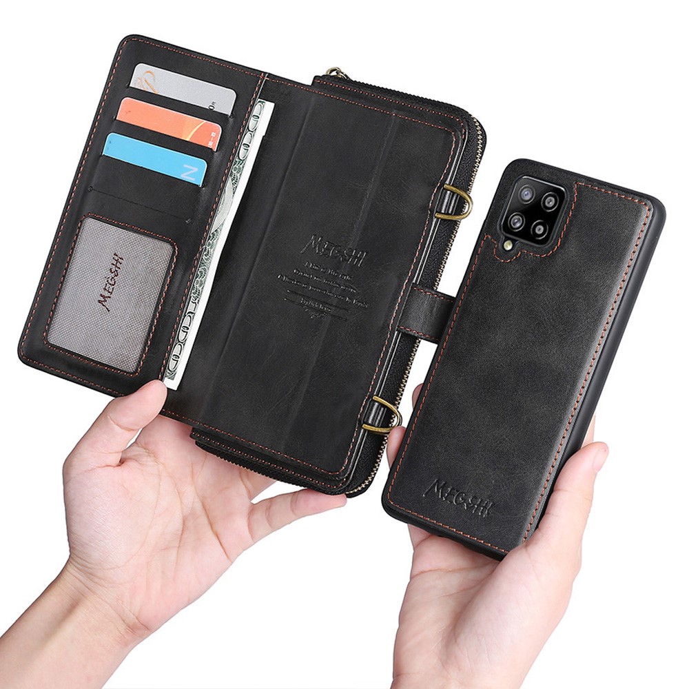 MEGSHI 020 Series Anti-fall Magnetic Detachable Design Shockproof PU Leather and TPU Wallet Cover with Long Strap for Samsung Galaxy A42 5G - Black-2
