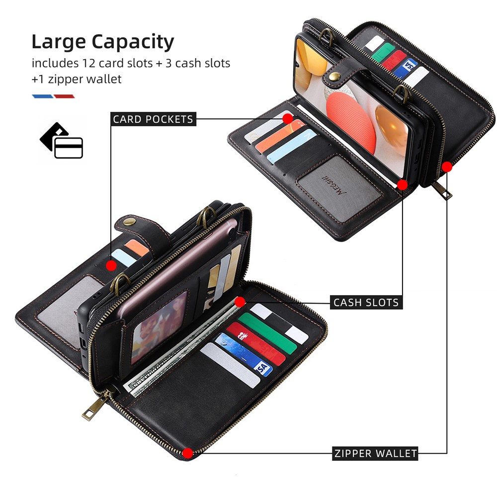 MEGSHI 020 Series Anti-fall Magnetic Detachable Design Shockproof PU Leather and TPU Wallet Cover with Long Strap for Samsung Galaxy A42 5G - Black-5